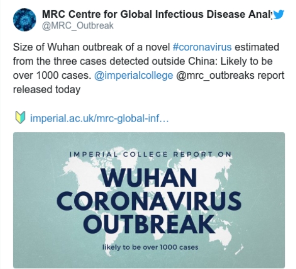 사진=영국 임피리얼칼리지런던의 글로벌 전염병 분석센터(MRC Centre for Global Infectious Disease Analysis) 트위터.