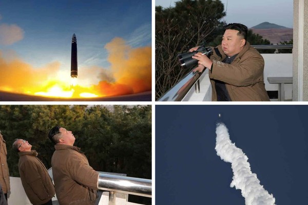 북한은 16일 오전 7시10분쯤 평양국제비행장서 대륙간탄도미사일 '화성포-17형' 발사훈련을 단행했다고 밝혔다. 사진=트위터