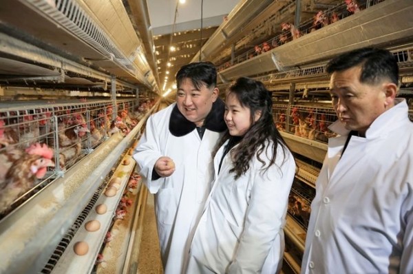 김정은 북한 국무위원장이 7일 딸 주애와 황해북도 황주군 광천닭공장을 현지지도했다. 사진=X(트위터)